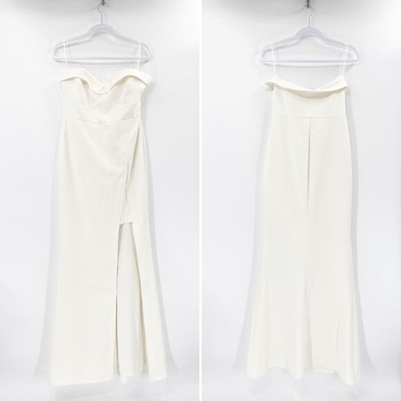 Likely Ella Solid White Strapless Sweetheart Maxi Gown with Front Slit Size 12 - Picture 2 of 6